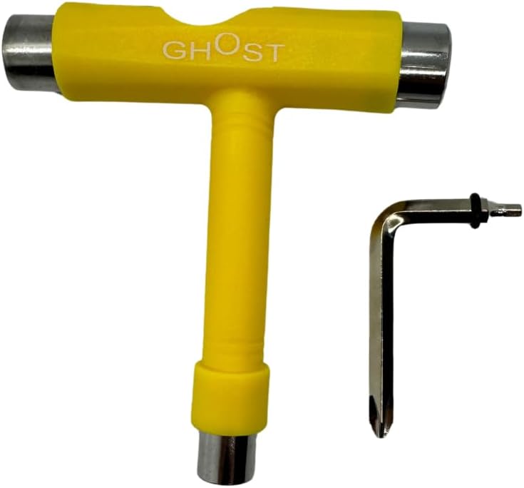 GHOST BOARDS Skate Tool All-In-One - Multi-Function Roller Skate Tool With T-Handle, Allen Key & Screwdriver for Easy Adjustments - Skate Key Fits Any Pocket- Skates Tools You’ll Always Carry - Yellow - Image 1